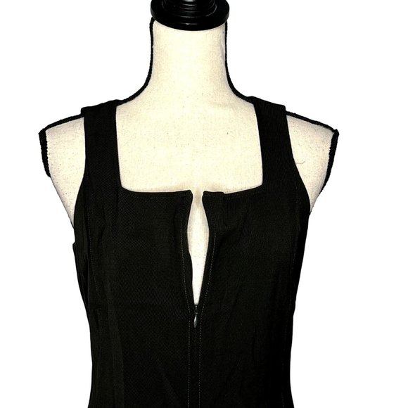 Club Monaco Black Sleeveless Square Neckline A-Line Zip Up Front Dress Size 4 - Picture 3 of 10